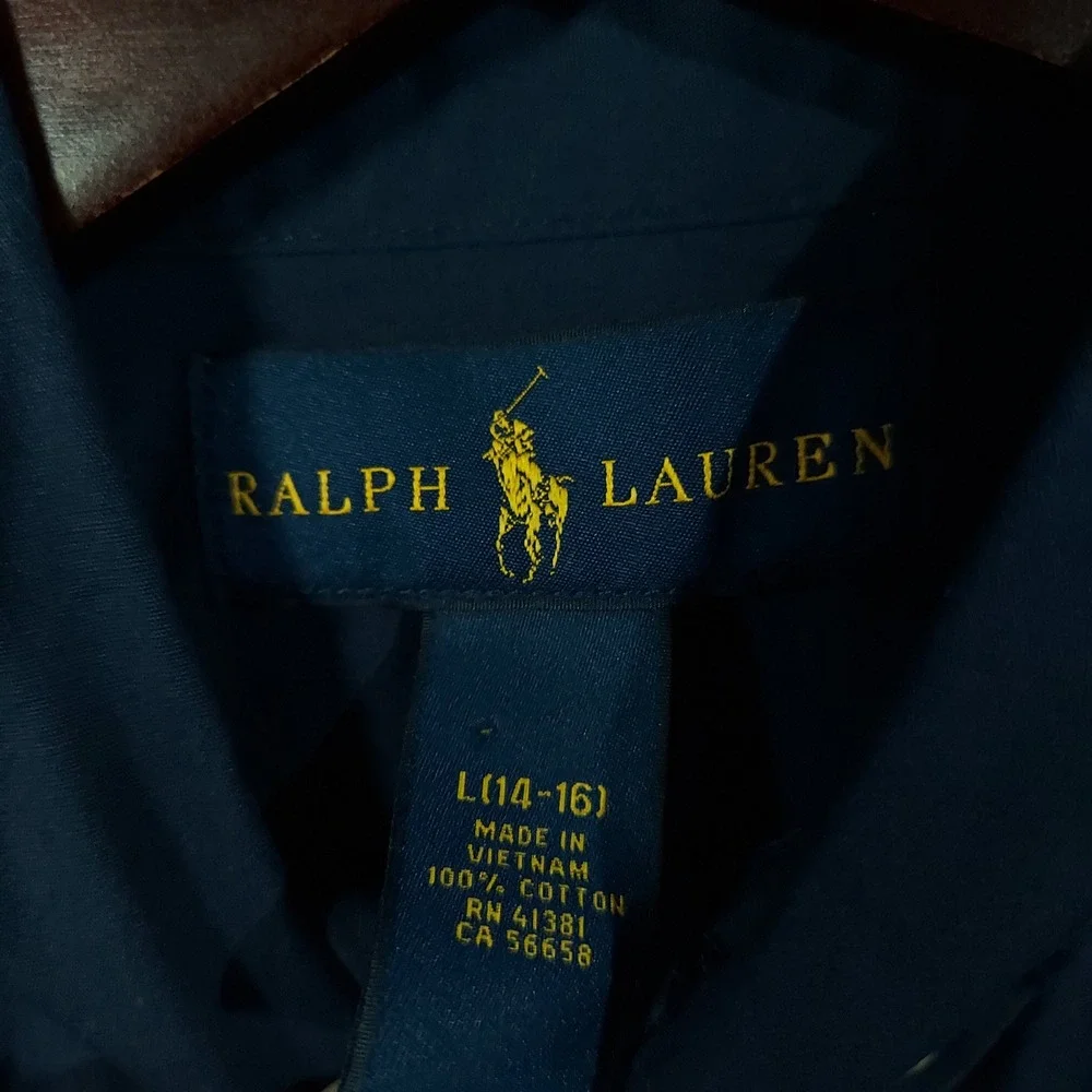 Ralph Lauren Button Down Shirt Boys L 14-16 Navy Blue Short Sleeve Cotton Pony